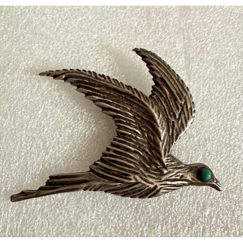 Vintage Mexico Sterling Silver Bird pin Turquoise Eye